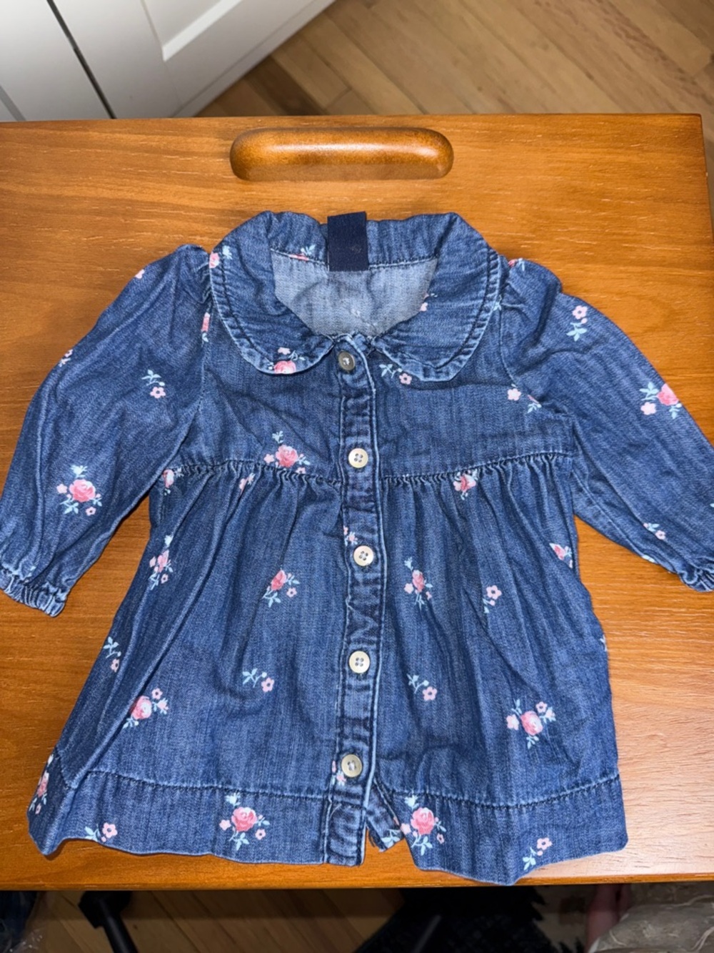 GAP denim baby 0-3 months floral button down dress coquette girly summer floral